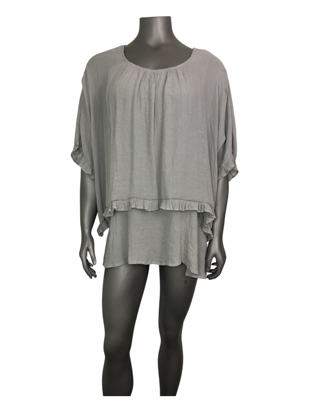 Umgee Top Women’s L Gray Gauze Tunic Oversized Layered Flowy Earthy Crinkle